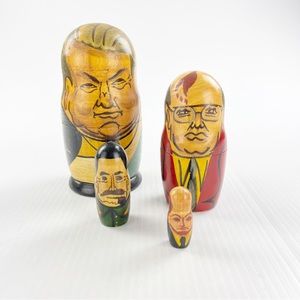Vintage Set of 4 Russian Leader Soviet Union Matryoshka Nesting Dolls